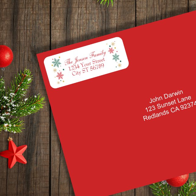 Festive Red Christmas Snowflakes Return Address Return Address Label (Creator Uploaded)