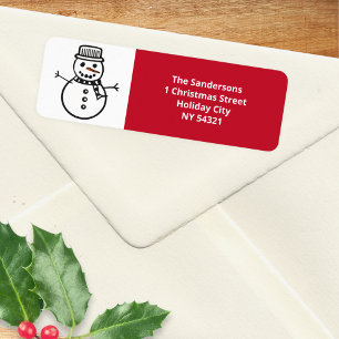 Festive Red Christmas Snowman Return Address Label