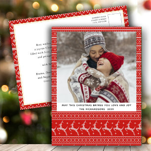 Festive Red Christmas Ugly Sweater Nordic Reindeer Holiday Postcard
