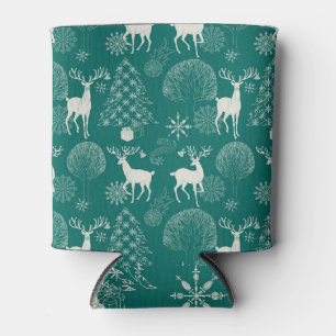 Festive red Christmas, winter forest. Can Cooler