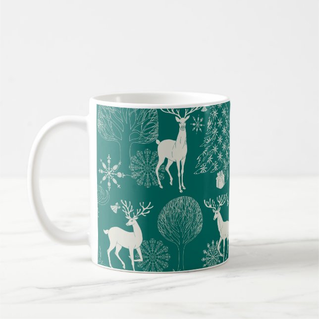 Festive red Christmas, winter forest. Coffee Mug (Left)
