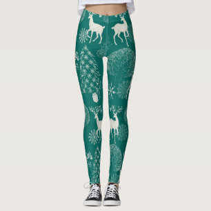 Festive red Christmas, winter forest. Leggings