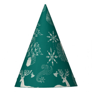 Festive red Christmas, winter forest. Party Hat