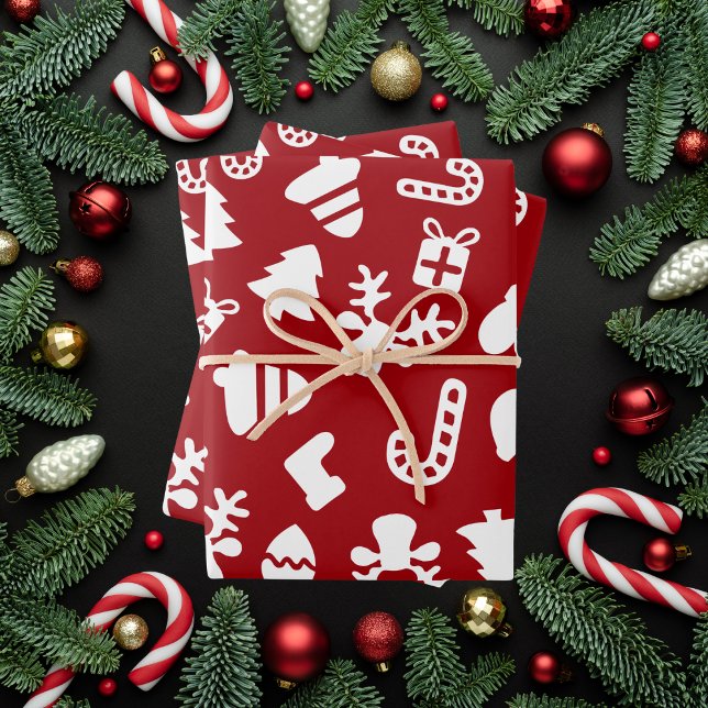 Festive Red Christmas With Holiday Icons Wrapping Paper Sheet (Creator Uploaded)
