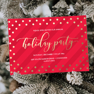 Festive Red Faux Foil Holiday Party Invitation