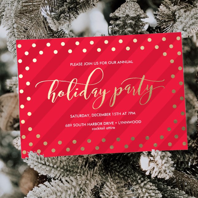 Festive Red Faux Foil Holiday Party Invitation (Creator Uploaded)