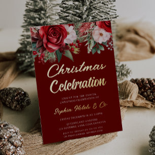 Festive Red Floral Christmas Celebration Gold