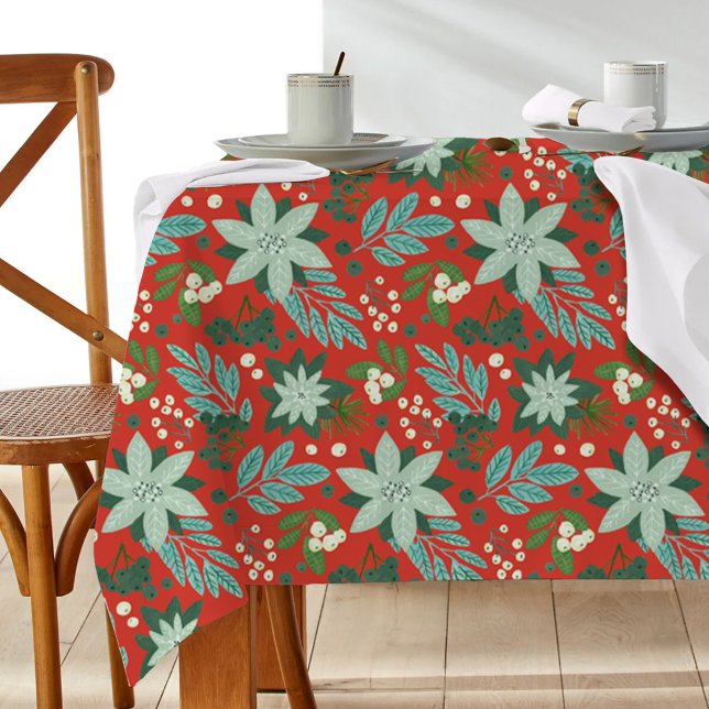 Festive Red Floral Christmas Pattern Tablecloth (Festive Red Floral Christmas Pattern Tablecloth)