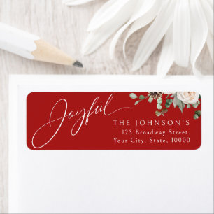 Festive Red Floral Joyful Holiday Return Address Label