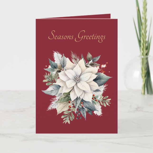Festive Red Floral Merry Christmas Card (Front)