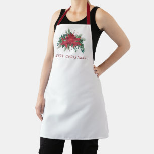 Festive Red Floral Poinsettia Christmas Apron