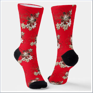 Festive Red Floral Socks