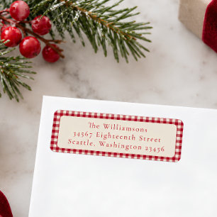 Festive Red Gingham Plaid Custom Return Address Label