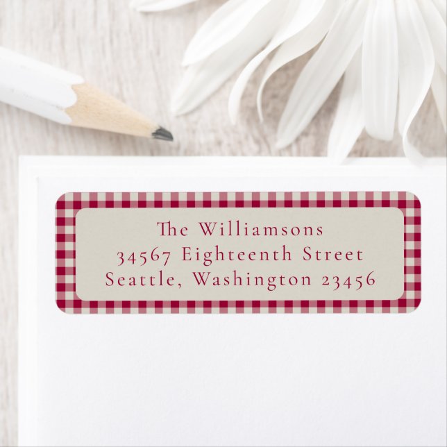 Festive Red Gingham Plaid Custom Return Address Label (Insitu)