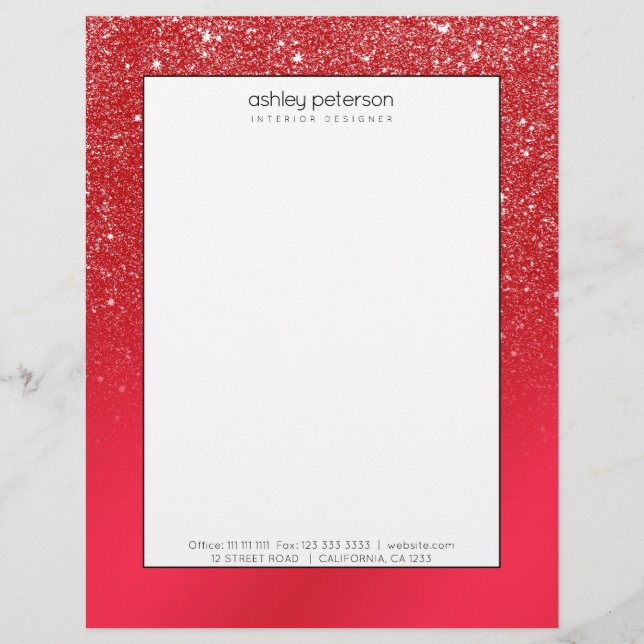 Festive red glitter sparkles ombre christmas custom letterhead (Front)