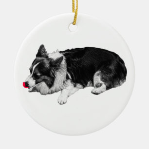festive red glow, corgi ceramic ornament