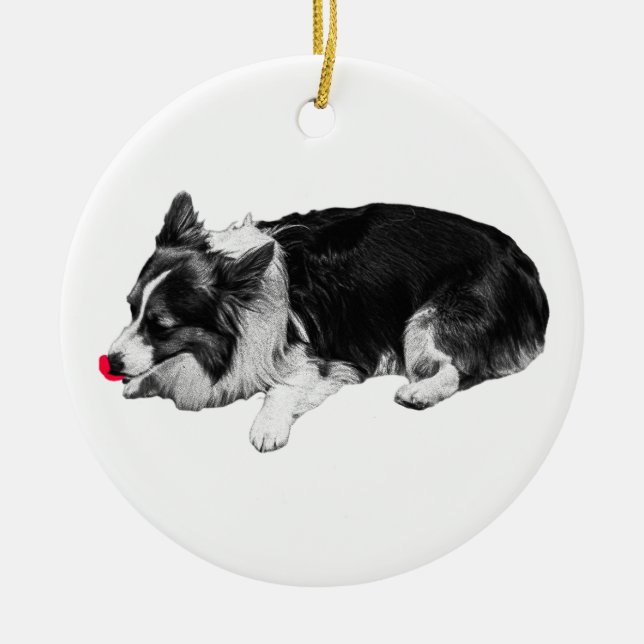 festive red glow, corgi ceramic ornament (Front)