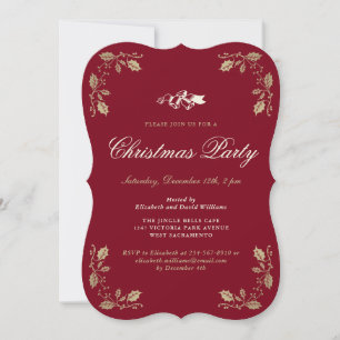 Festive Red Gold Christmas Holiday Party Invitation