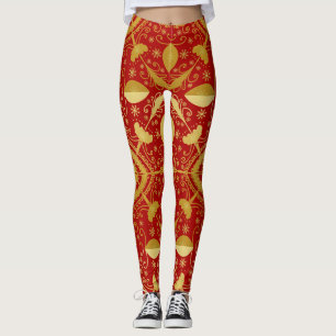 Festive Red & Gold Christmas Leggings
