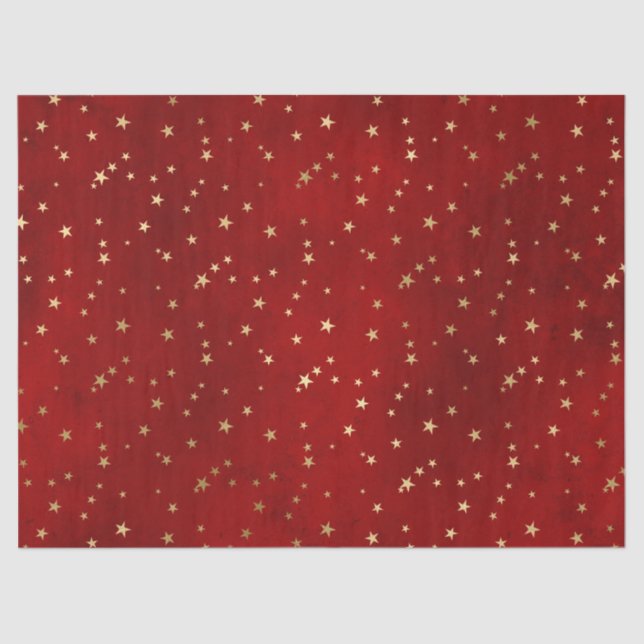 Festive Red & Gold Foil Winter Christmas Stars Tissue Paper (Front)