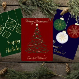 Festive Red & Gold Modern Green Christmas Tree Foil Holiday Card