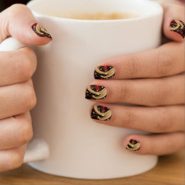 Festive Red Gold Swirl Holiday Faux Glitter Minx Nail Art