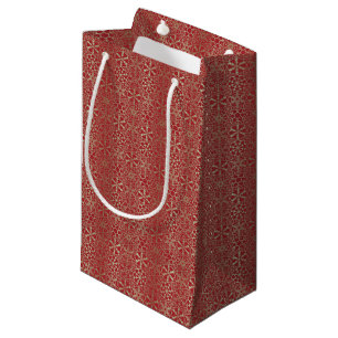 Festive Red Golden Winter Snowflakes Holiday Small Gift Bag