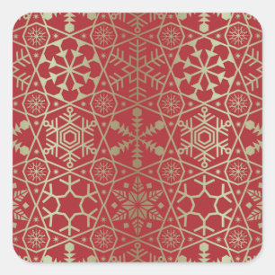 Festive Red Golden Winter Snowflakes Holiday Square Sticker