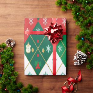 Festive Red & Green Argyle Cheer Christmas Wrapping Paper