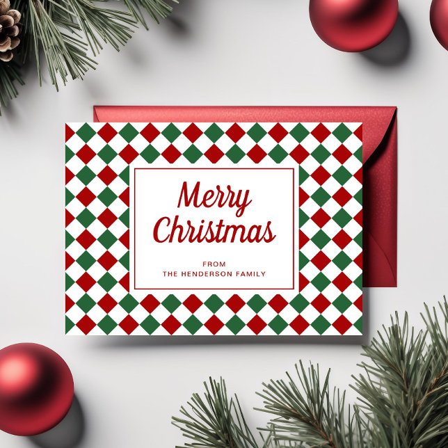 Festive Red Green Checked Merry Christmas  Holiday Card (Festive Red Green Checked Merry Christmas Holiday Card)