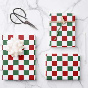 Festive Red Green Checked Pattern Wrapping Paper Sheet