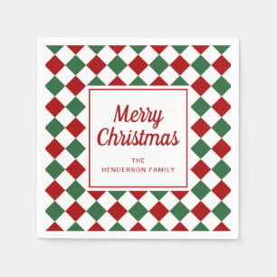 Festive Red Green Checks Merry Christmas Napkin
