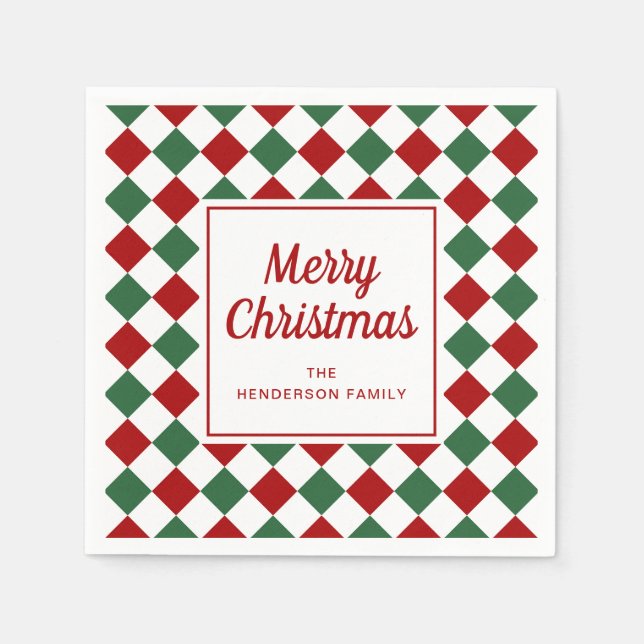 Festive Red Green Checks Merry Christmas Napkin (Front)