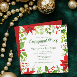Festive Red Green Christmas Engagement Party Invitation