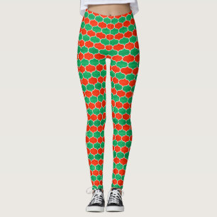 Festive Red Green Christmas Ogee Pattern Leggings
