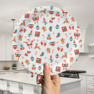 Festive Red Green Christmas Paper Plate