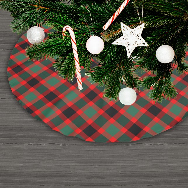 Festive Red Green Christmas Plaid Pattern Brushed Polyester Tree Skirt (Creator Uploaded)