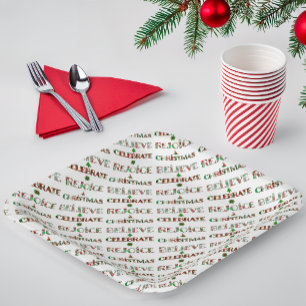 Festive Red Green Christmas Typography Paper Plate