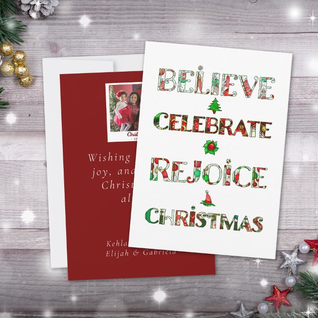 Festive Red Green Christmas Typography Photo  Holiday Card (Creator Uploaded)