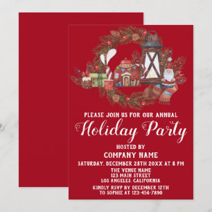Festive Red Green Company Christmas Holiday Party Invitation