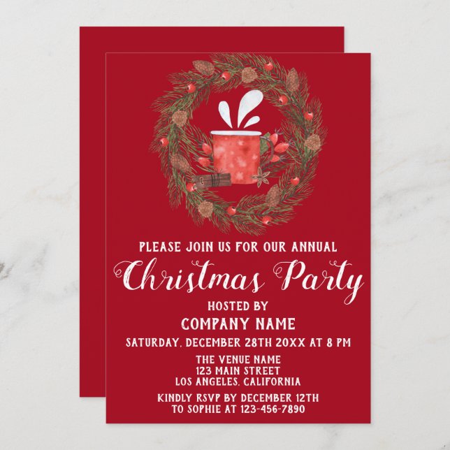 Festive Red Green Company Holiday Christmas Party Invitation (Front/Back)
