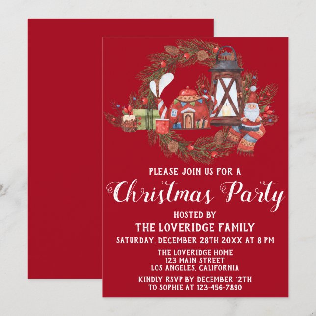 Festive Red & Green Cosy Holiday Christmas Party Invitation (Front/Back)