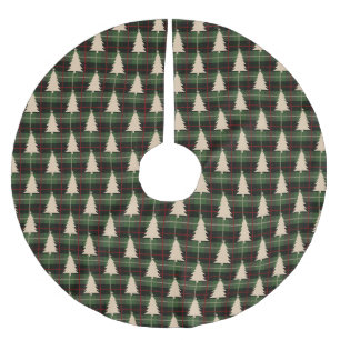 Festive Red, Green & Cream Plaid & Christmas Trees Brushed Polyester Tree Skirt