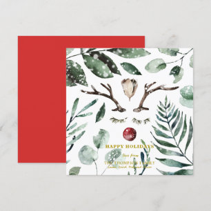 Festive Red Green Foliage Eucalyptus Magnolia  Holiday Card