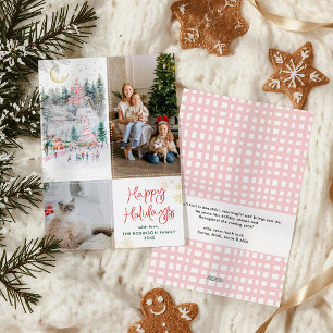 Festive Red Green Forest Happy Holidays 2 Photo Holiday Card