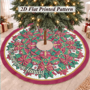 Festive Red Green Geometric Christmas Pattern Brushed Polyester Tree Skirt