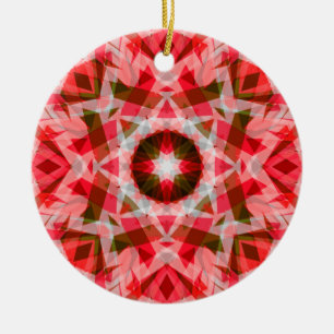 Festive Red Green Geometric Cosy Christmas Star Ceramic Ornament