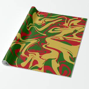 Festive Red Green & Gold Marble Wrapping Paper