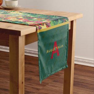 Festive Red Green Gold Personalised Christmas Short Table Runner