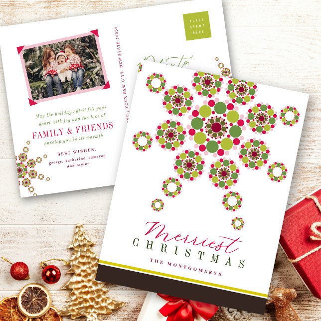 Festive Red Green Merriest Christmas Star Modern Holiday Postcard (Festive Red Green Merriest Christmas Star Modern Holiday Postcard @ fat_fa_tin)